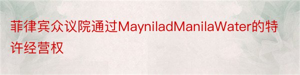 菲律宾众议院通过MayniladManilaWater的特许经营权