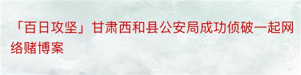 「百日攻坚」甘肃西和县公安局成功侦破一起网络赌博案